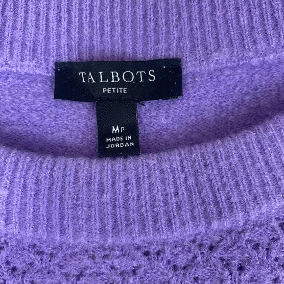 Talbots Petite Medium Purple Stretchy Cable Knit Sweater Braided Detail - Picture 4 of 7